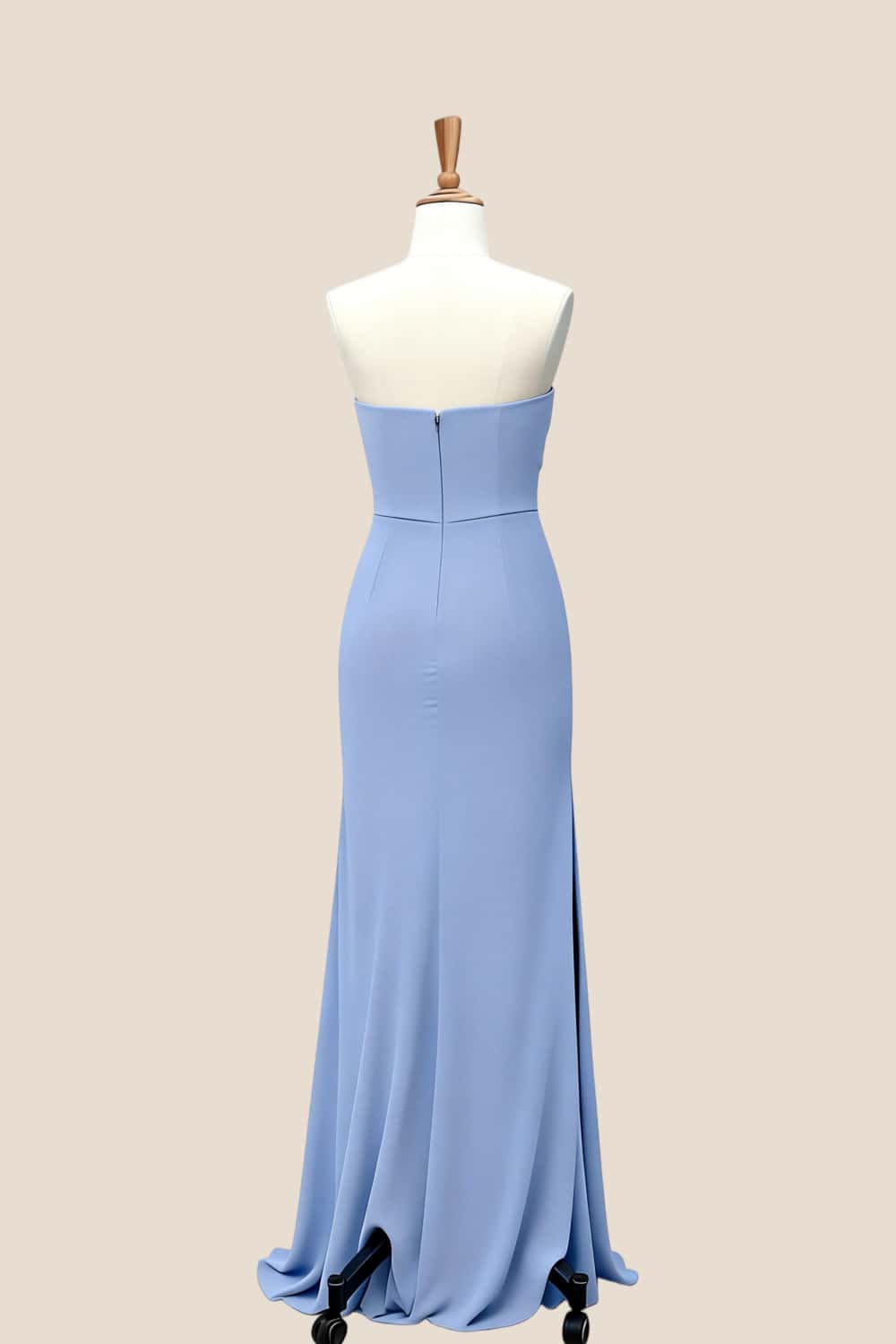 Blue Chiffon Ruched Slit Bridesmaid Dress