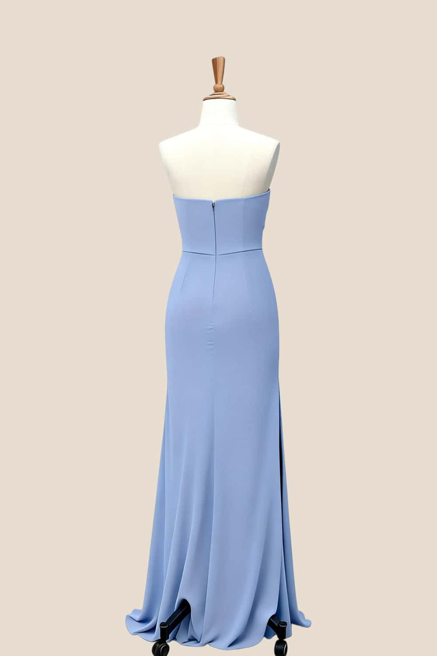 Blue Chiffon Ruched Slit Bridesmaid Dress