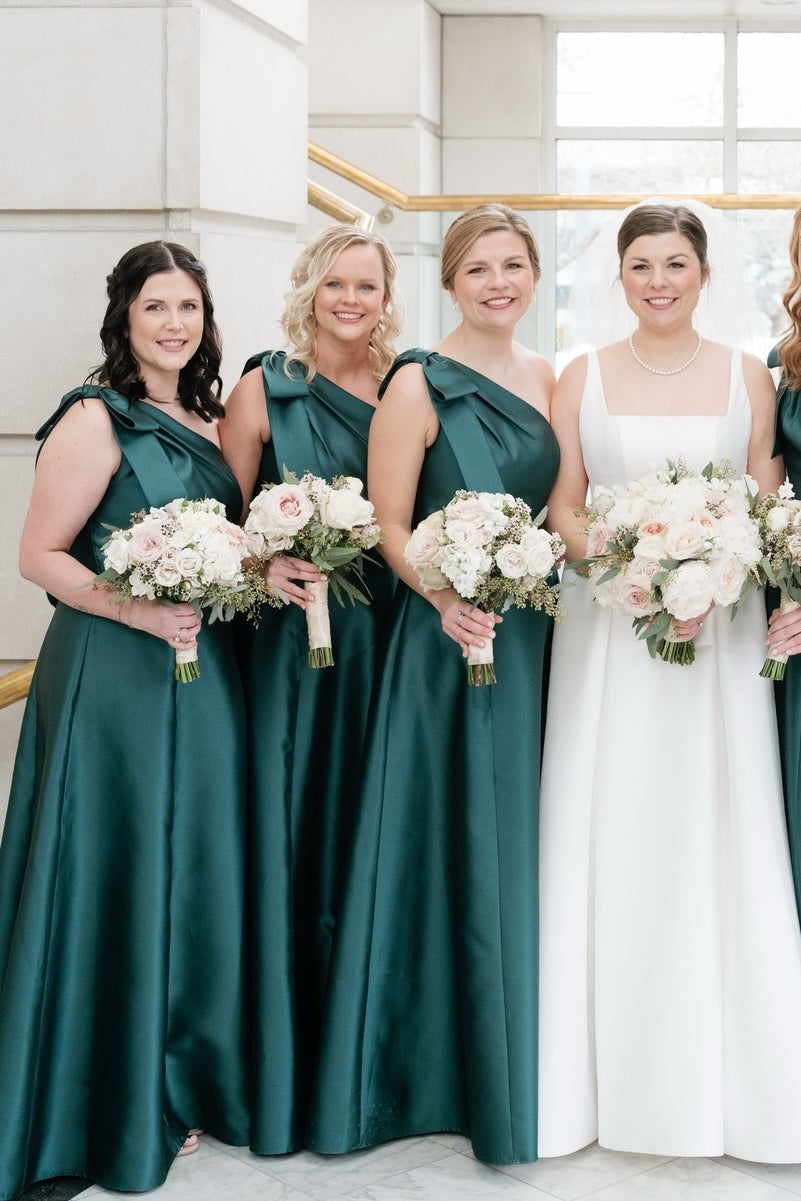 Light Blue One Shoulder Bow Bridesmaid Dress