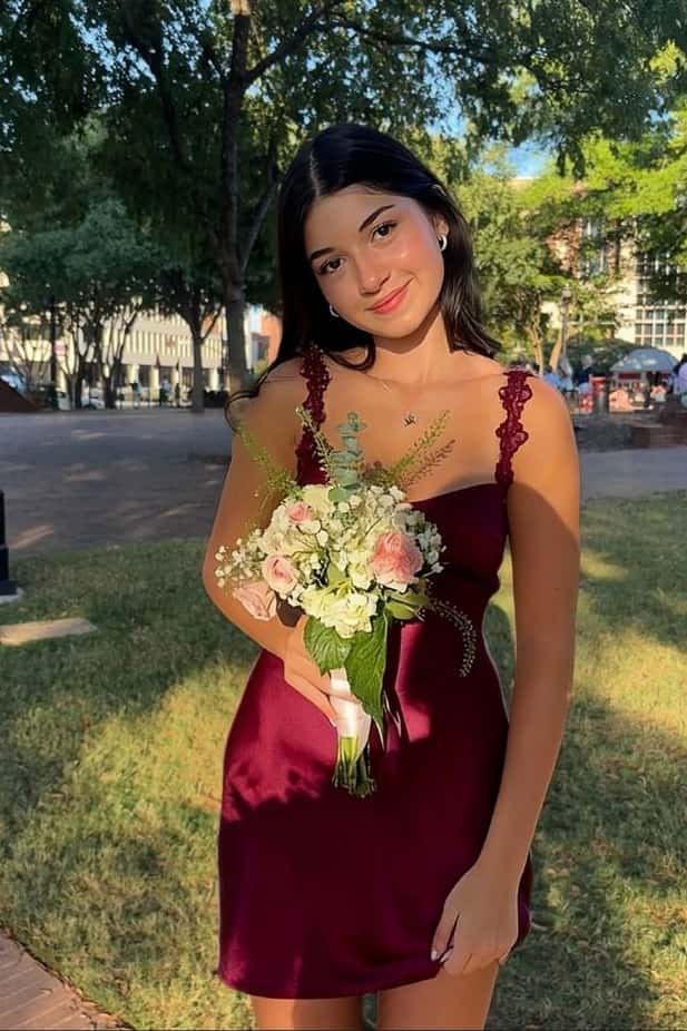 Wine Red Straps Satin Short Party Dress