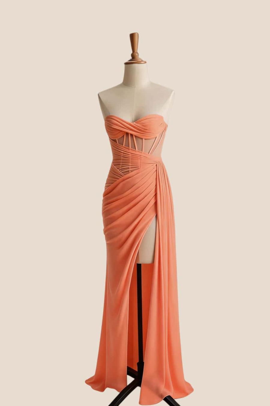 Yellow Corset Ruched Slit Long Prom Dress – Ohmollydress
