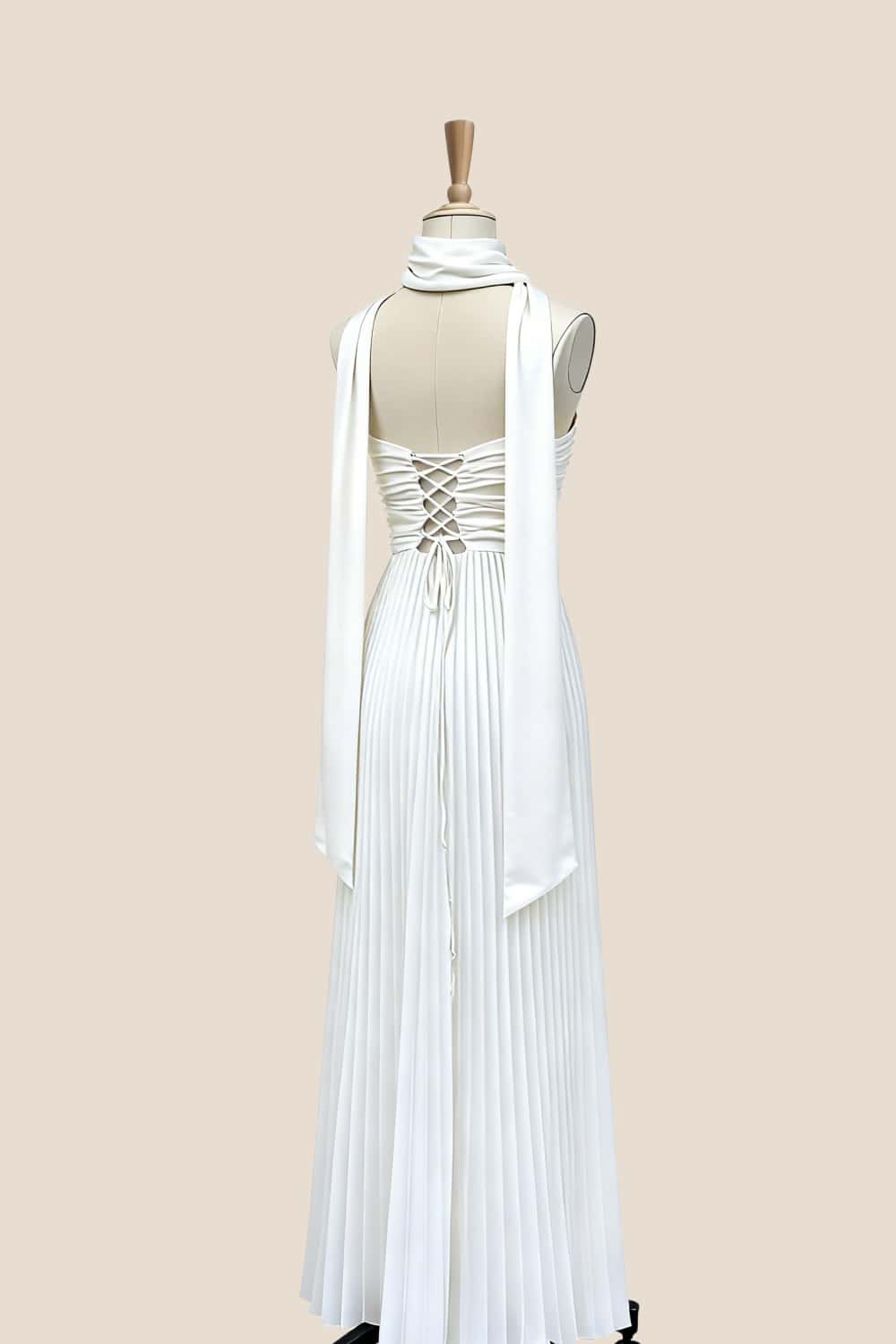 Empire White Pleated Maxi Scarf Dress – Ohmollydress Empire White Pleated Maxi Scarf Dress – Ohmollydress