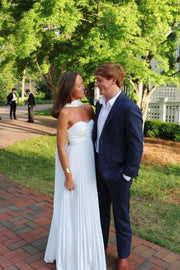 Empire White Pleated Maxi Scarf Dress