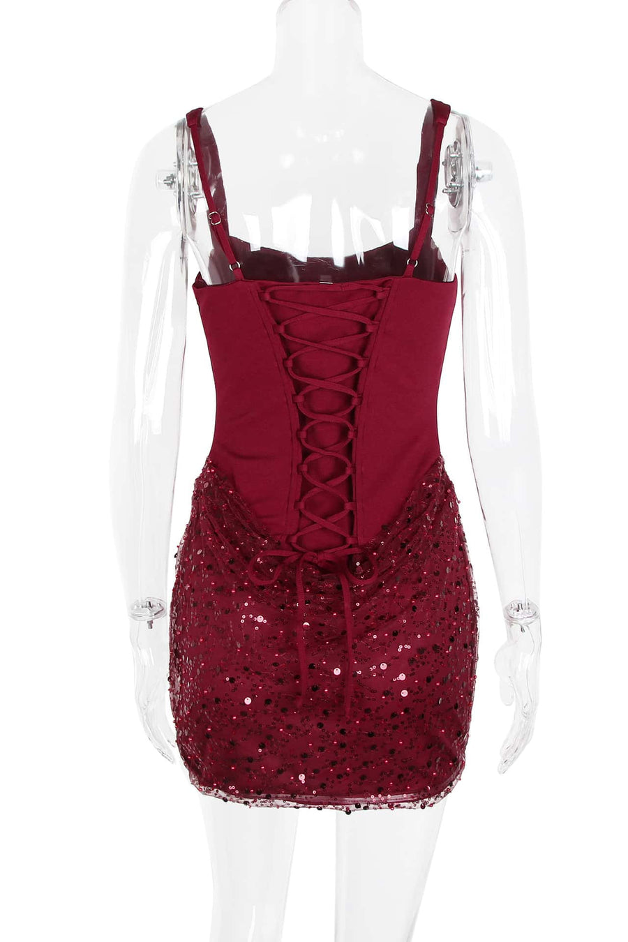 Red Sequin Ruched Tight Mini Dress