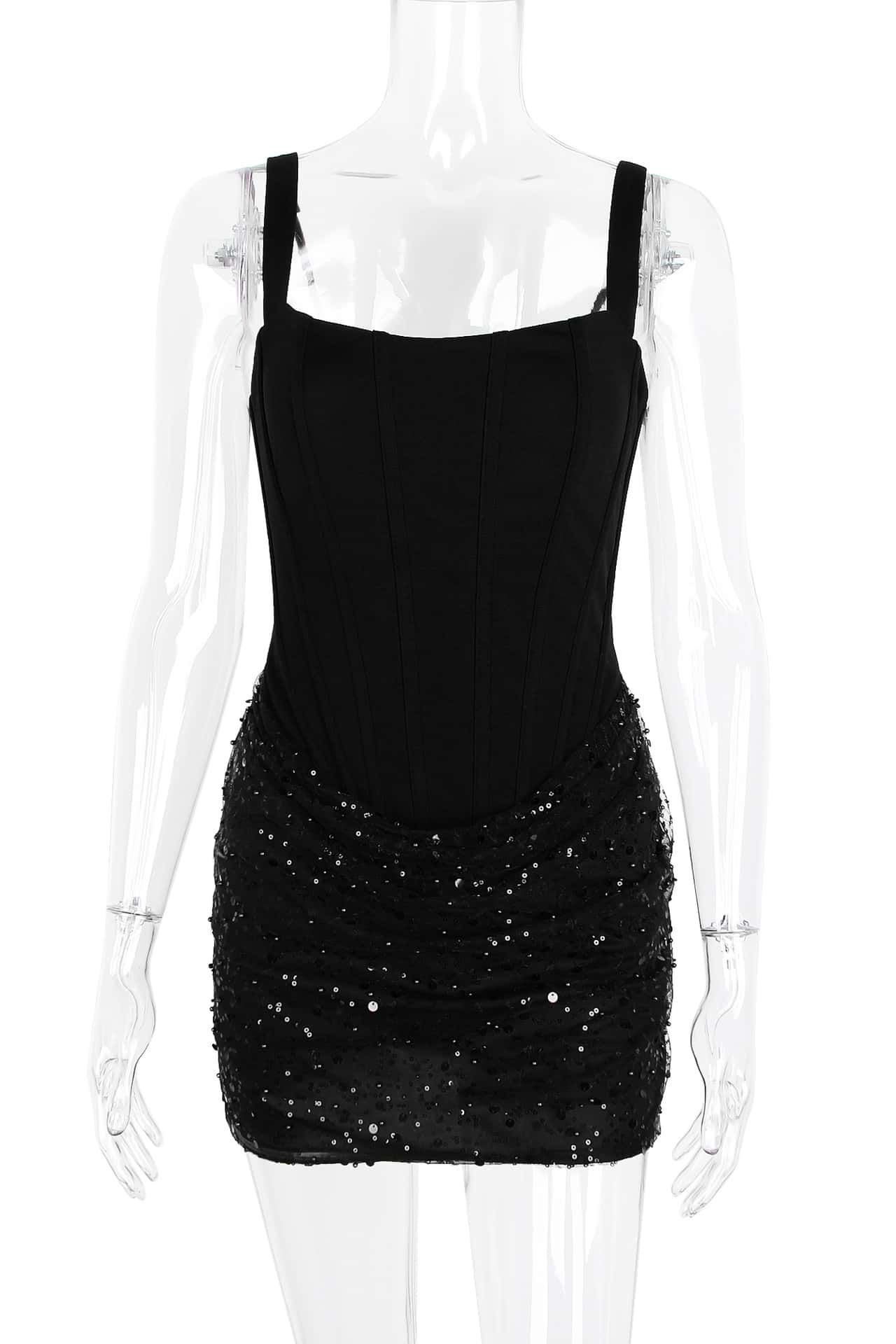 Red Sequin Ruched Tight Mini Dress