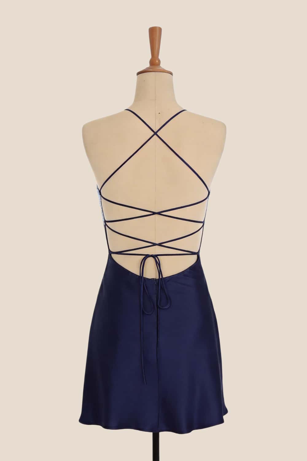 Navy Blue Satin A-line Short Dress