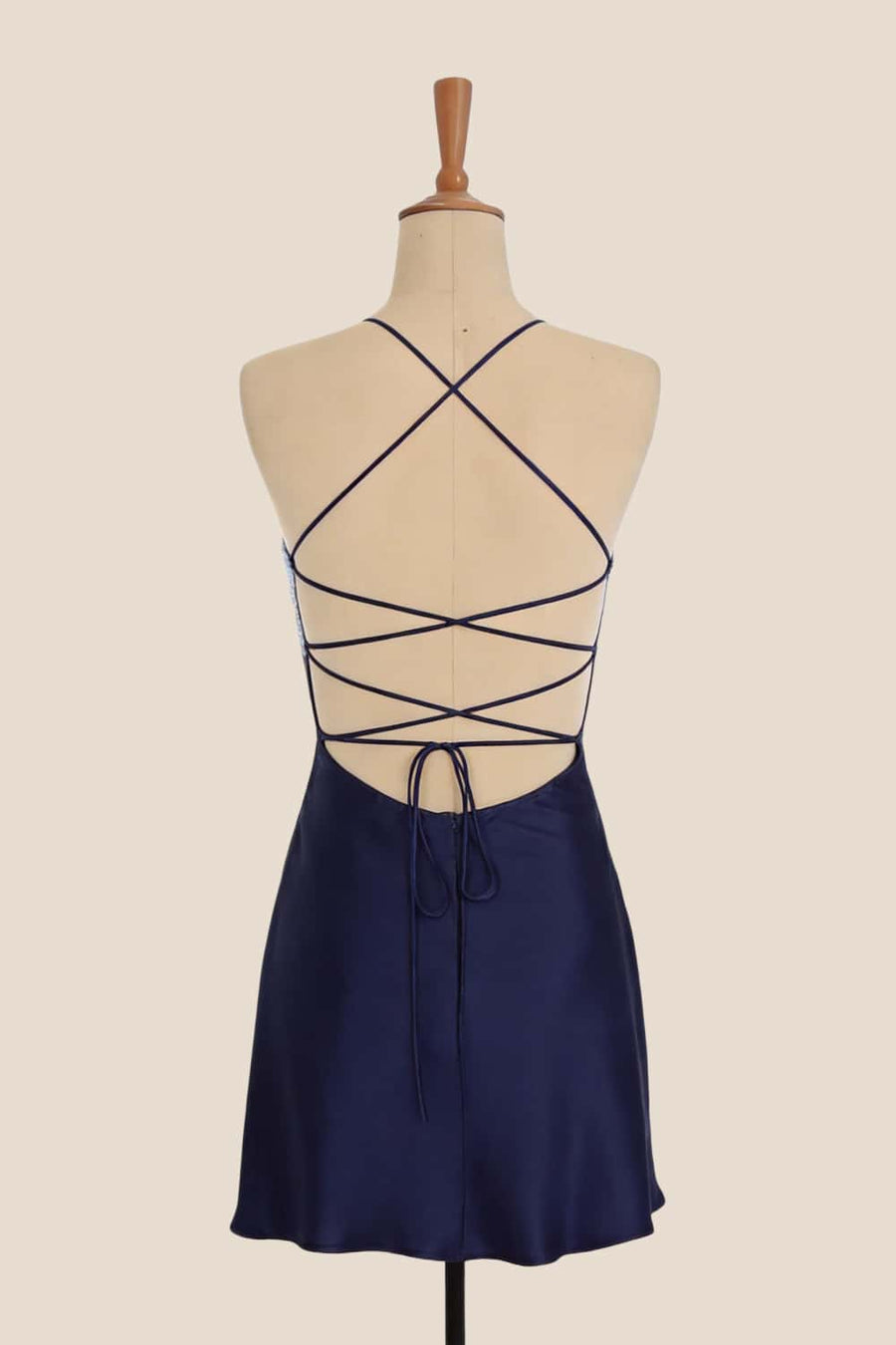 Navy Blue Satin A-line Short Dress