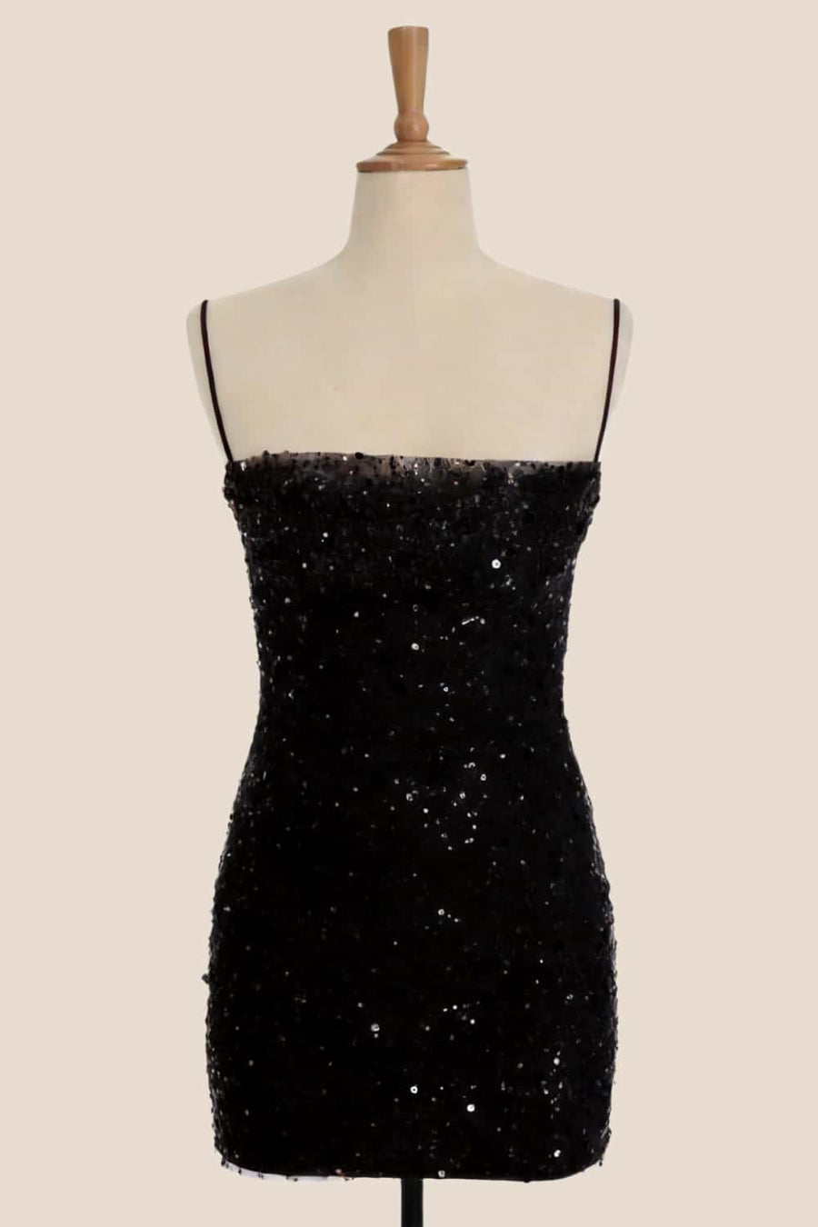 Wine Red Sequin Straps Tight Mini Dress
