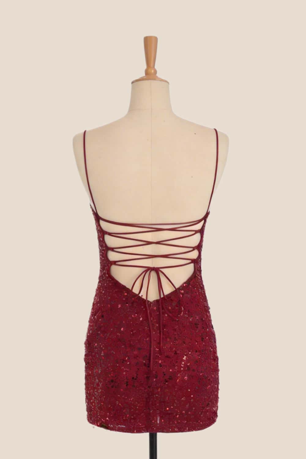 Wine Red Sequin Straps Tight Mini Dress