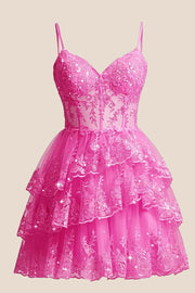 Lavender Appliques Straps Short Ruffle Dress