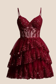 Lavender Appliques Straps Short Ruffle Dress
