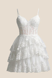 Lavender Appliques Straps Short Ruffle Dress