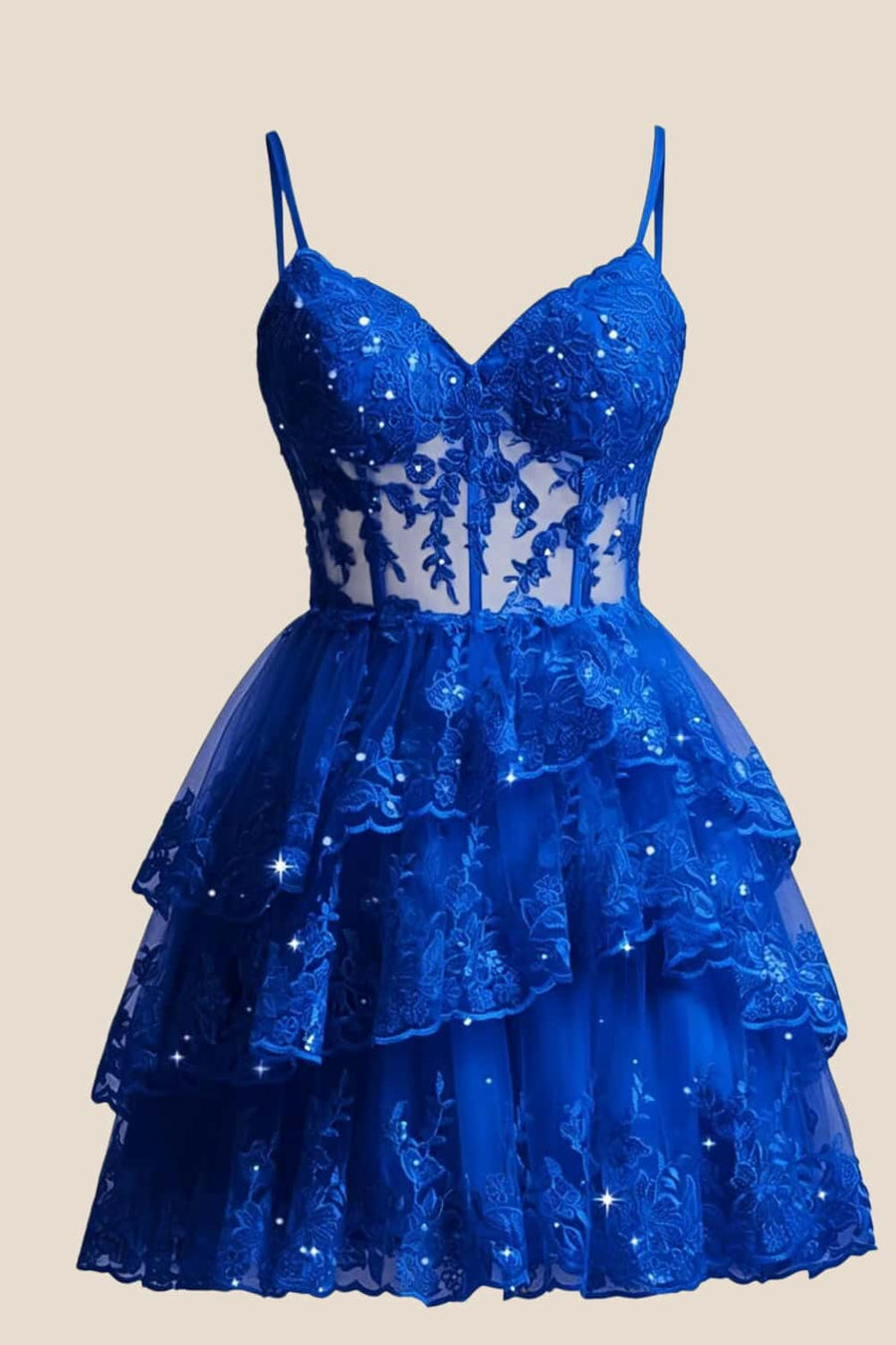 Lavender Appliques Straps Short Ruffle Dress