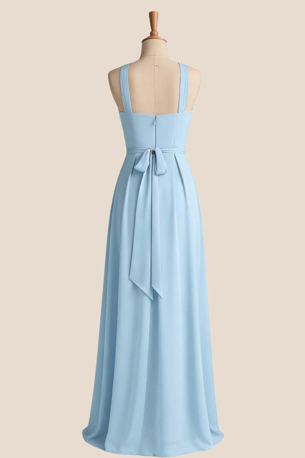 Cross Halter Light Blue Chiffon A-line Bridesmaid Dress