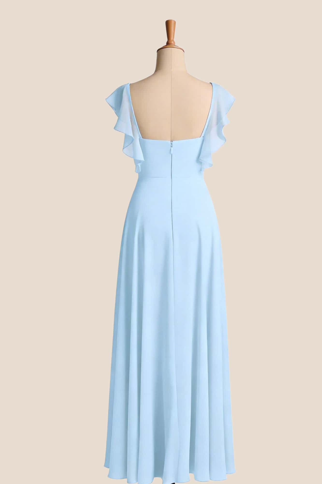 Flutter Sleeves Light Blue Chiffon A-line Bridesmaid Dress