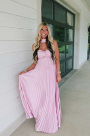 Empire White Pleated Maxi Scarf Dress