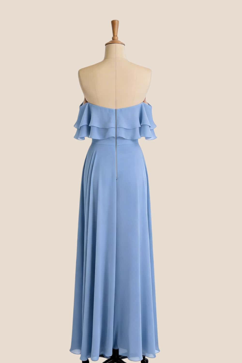 Off the Shoulder Blue Ruffle A-line Bridesmaid Dress