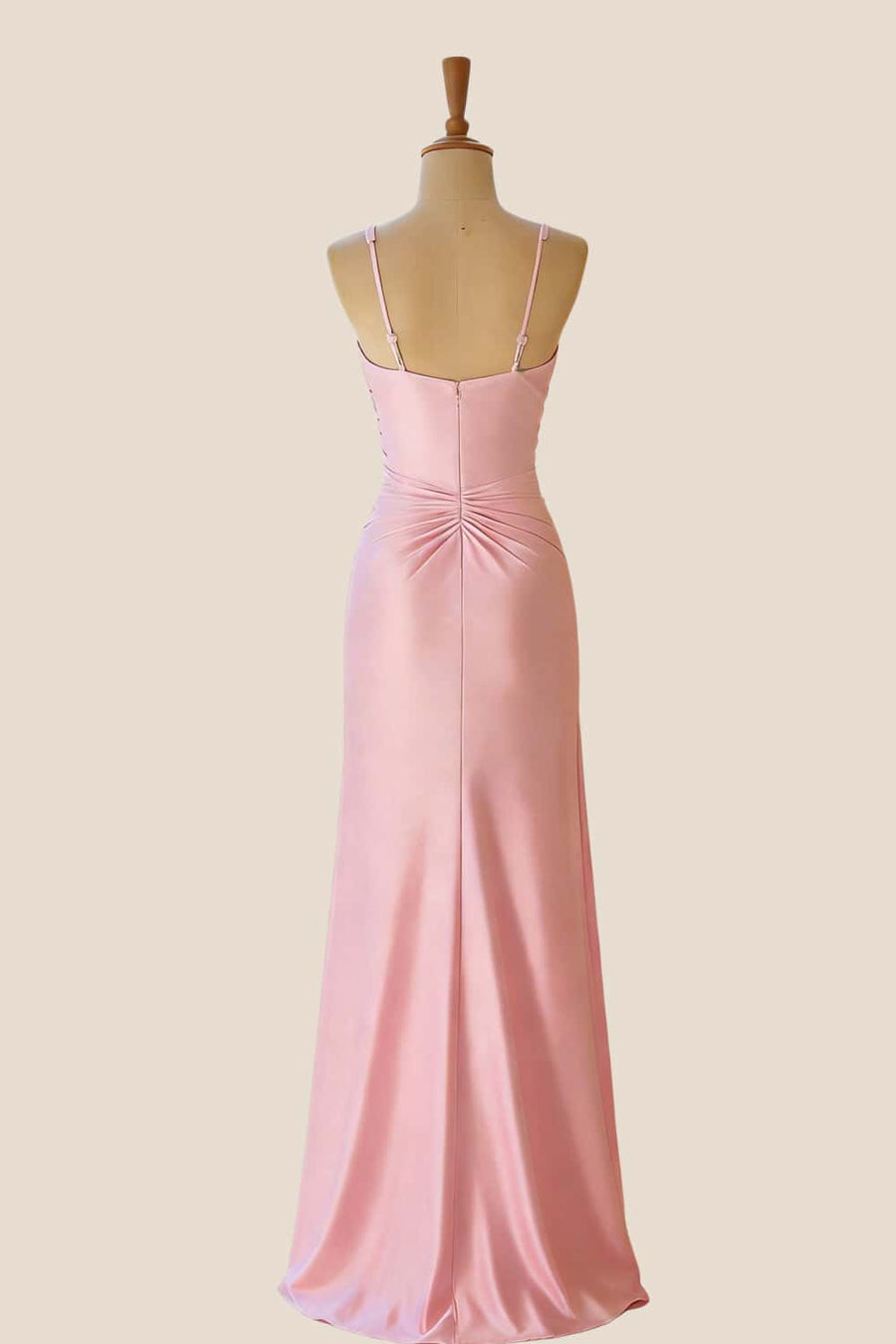 Pink Square Neck Satin Frill Long Dress