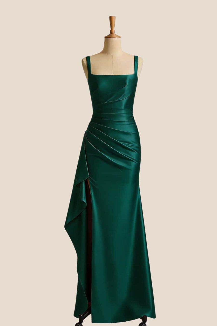 Pink Square Neck Satin Frill Long Dress