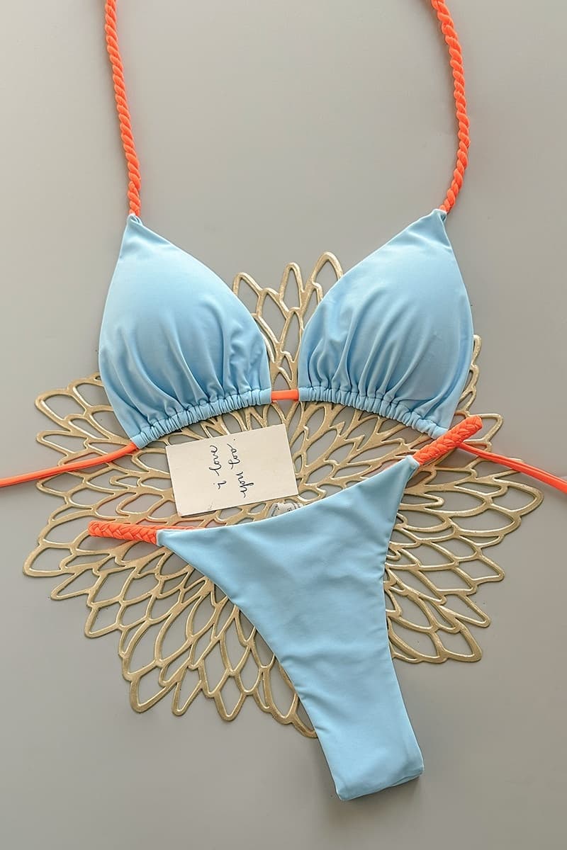 Blue Backless Two-Piece Bikini