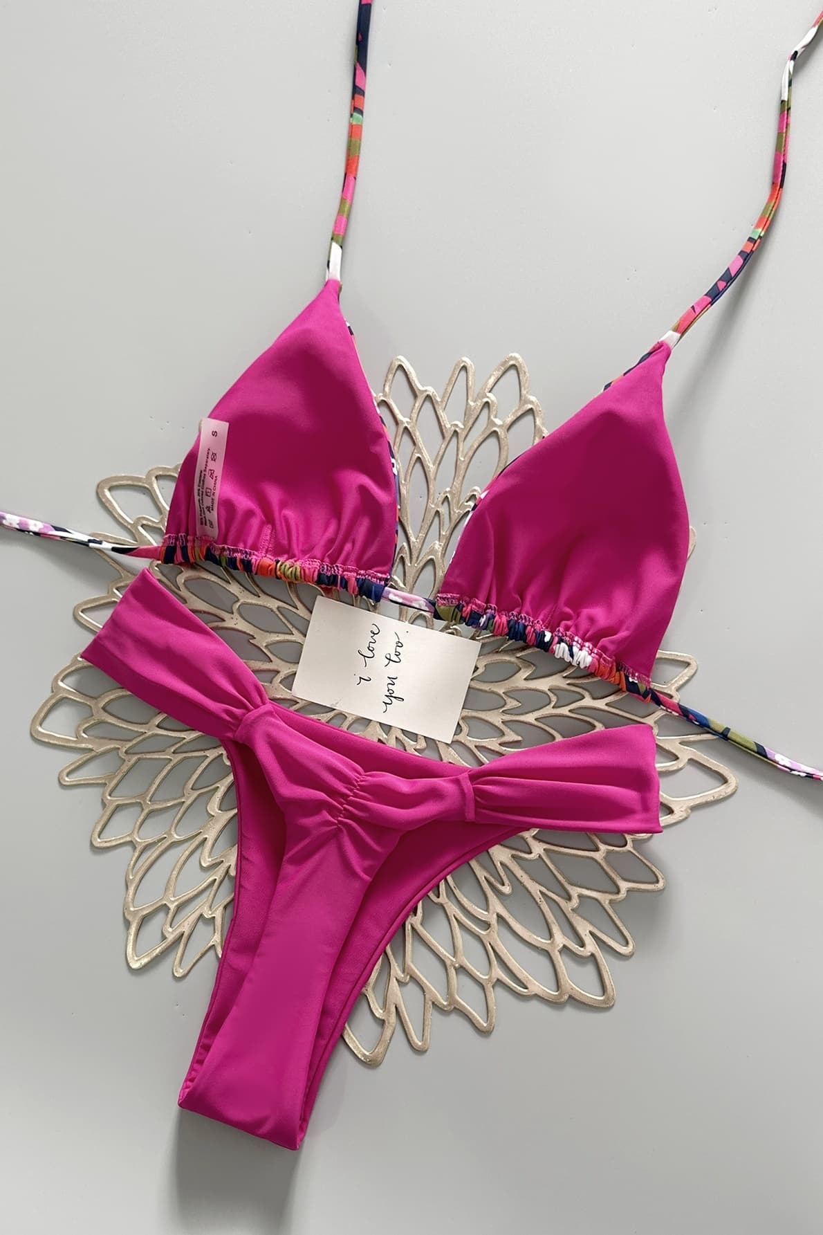 Fuchsia Halter Backless Two-piece Bikini Set