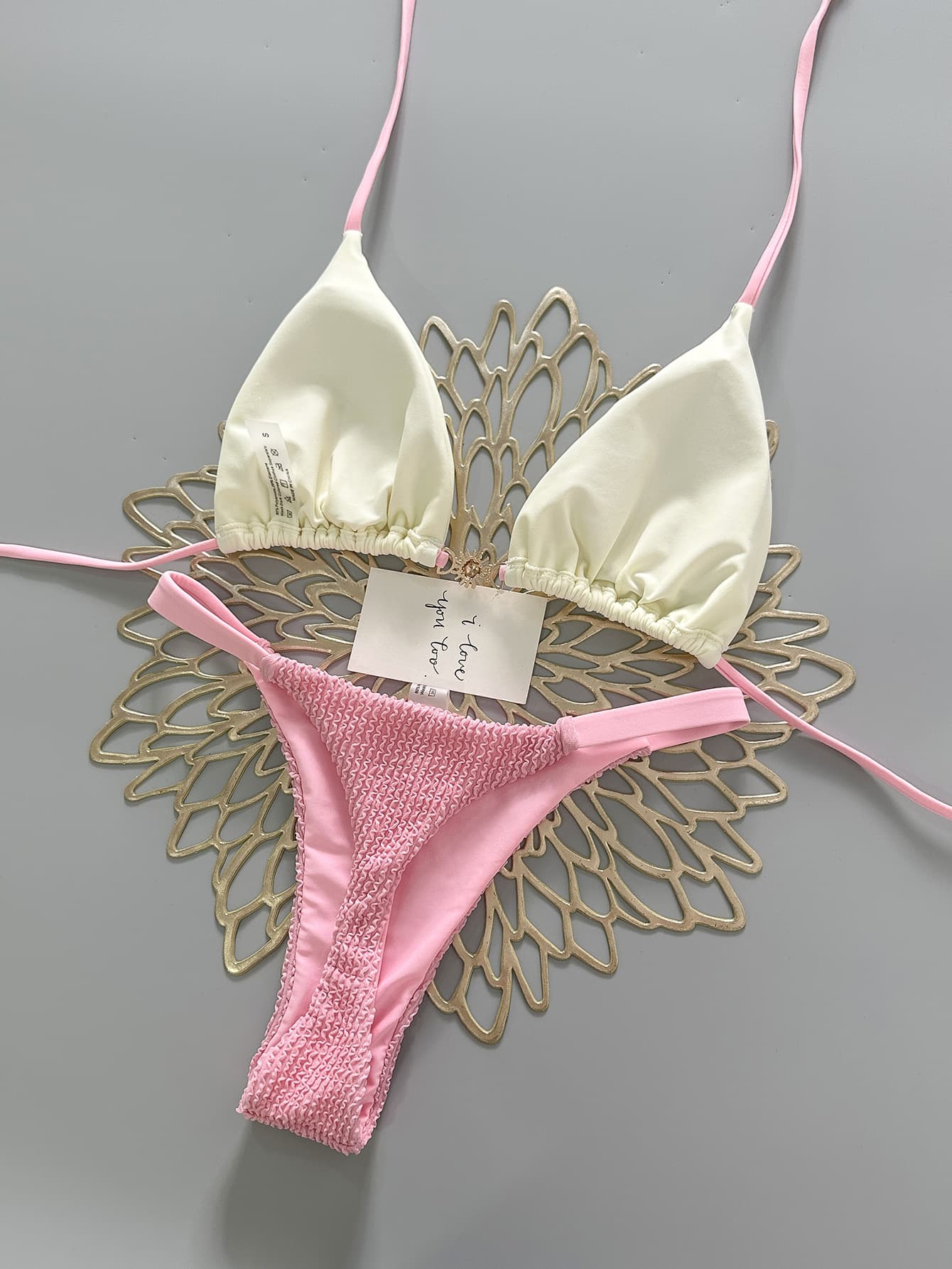 Colorblock Lace-Up Bikini Set