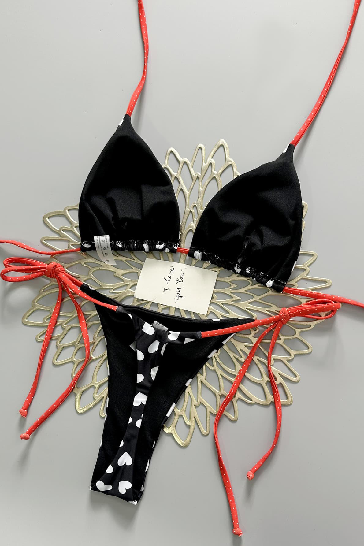 Black Heart Polka Dot Two-Piece Bikini