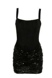 Red Sequin Ruched Tight Mini Dress