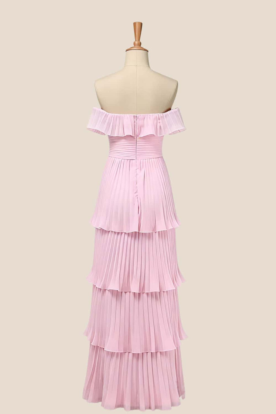 Off the Shoulder Pink Pleated Maxi Dress
