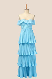 Off the Shoulder Pink Pleated Maxi Dress