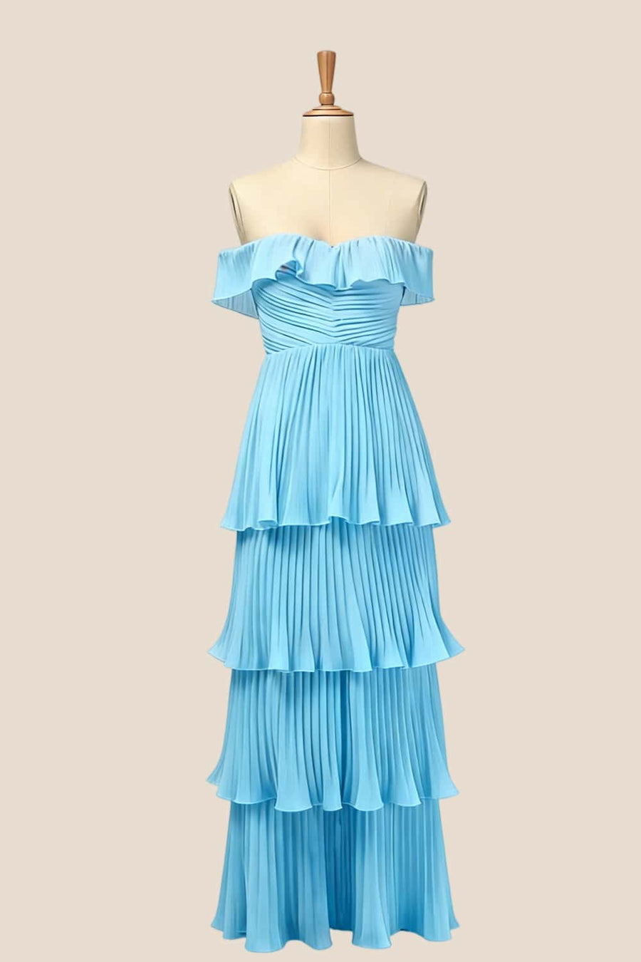 Off the Shoulder Pink Pleated Maxi Dress