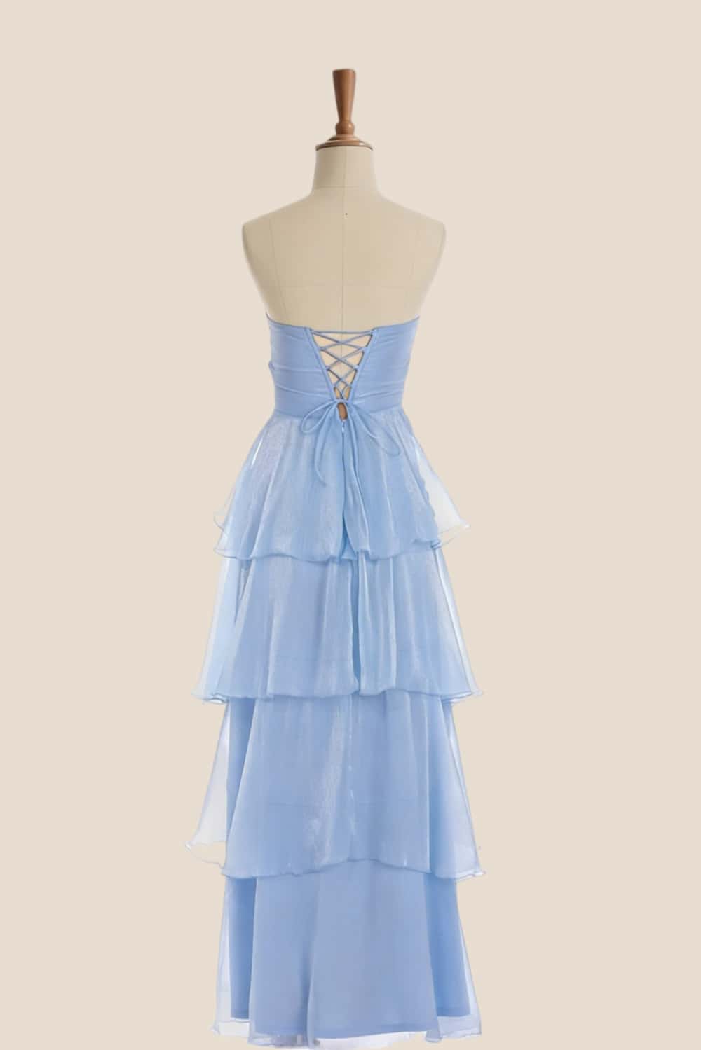 Blue Strapless A-line Ruffle Maxi Dress
