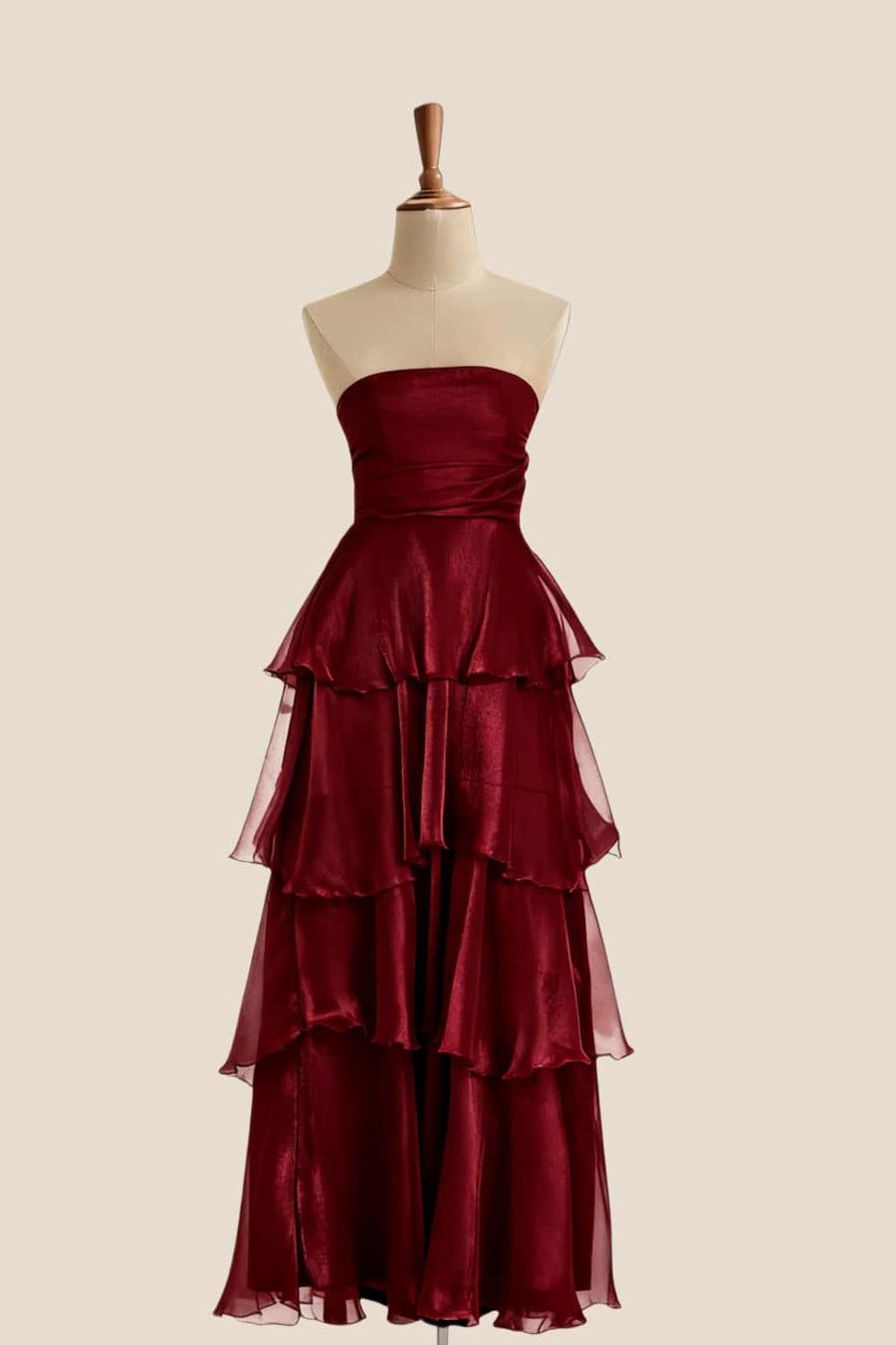 Blue Strapless A-line Ruffle Maxi Dress