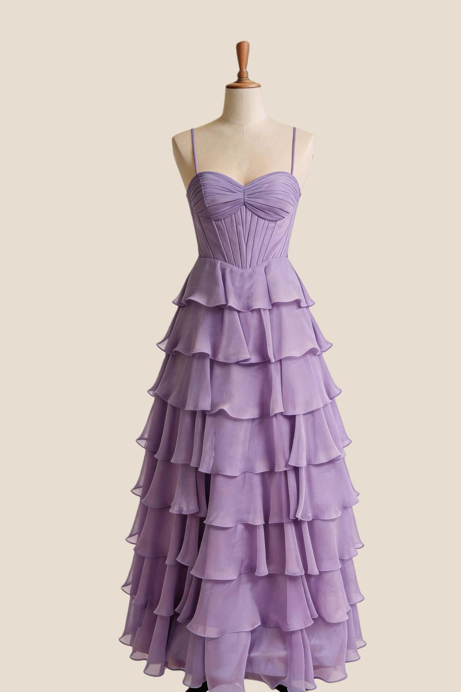 Straps Blue Chiffon Ruffle A-line Prom Dress