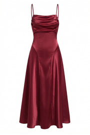 Cowl Neck Wine Red Straps Satin Long Party Dress