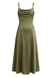 Cowl Neck Wine Red Straps Satin Long Party Dress