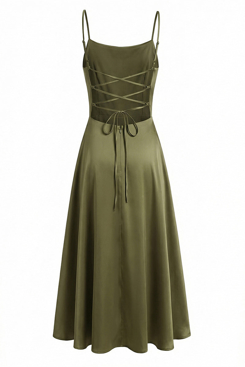 Cowl Neck Wine Red Straps Satin Long Party Dress