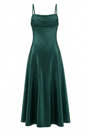 Cowl Neck Wine Red Straps Satin Long Party Dress