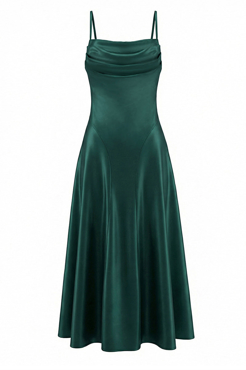 Cowl Neck Wine Red Straps Satin Long Party Dress