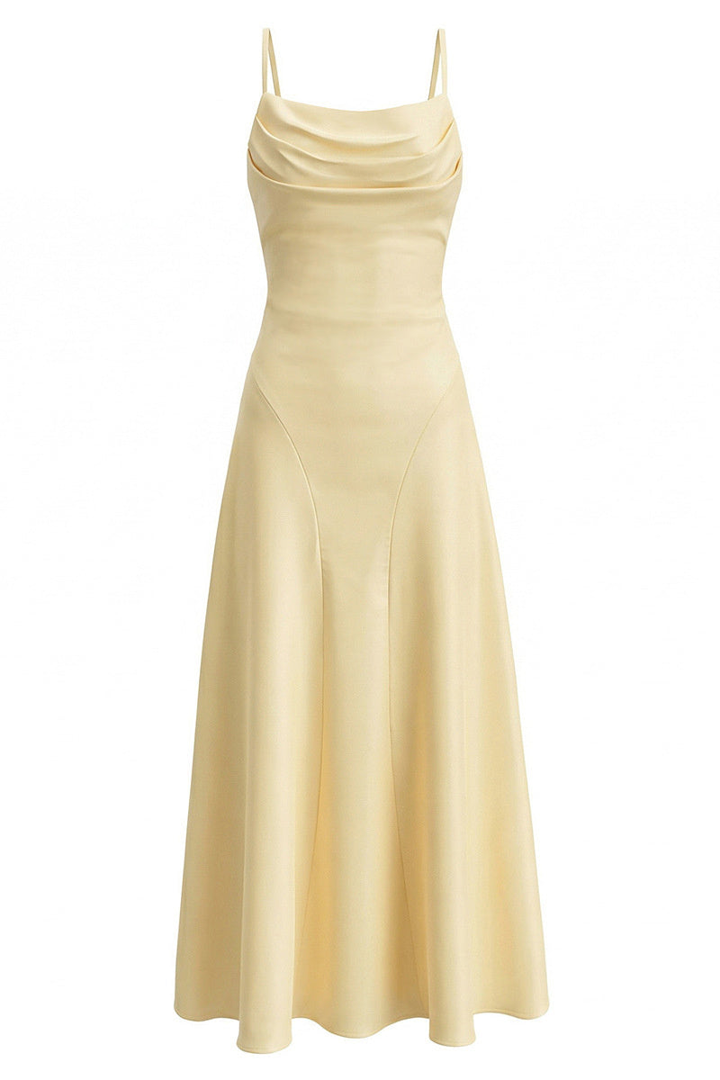 Cowl Neck Wine Red Straps Satin Long Party Dress