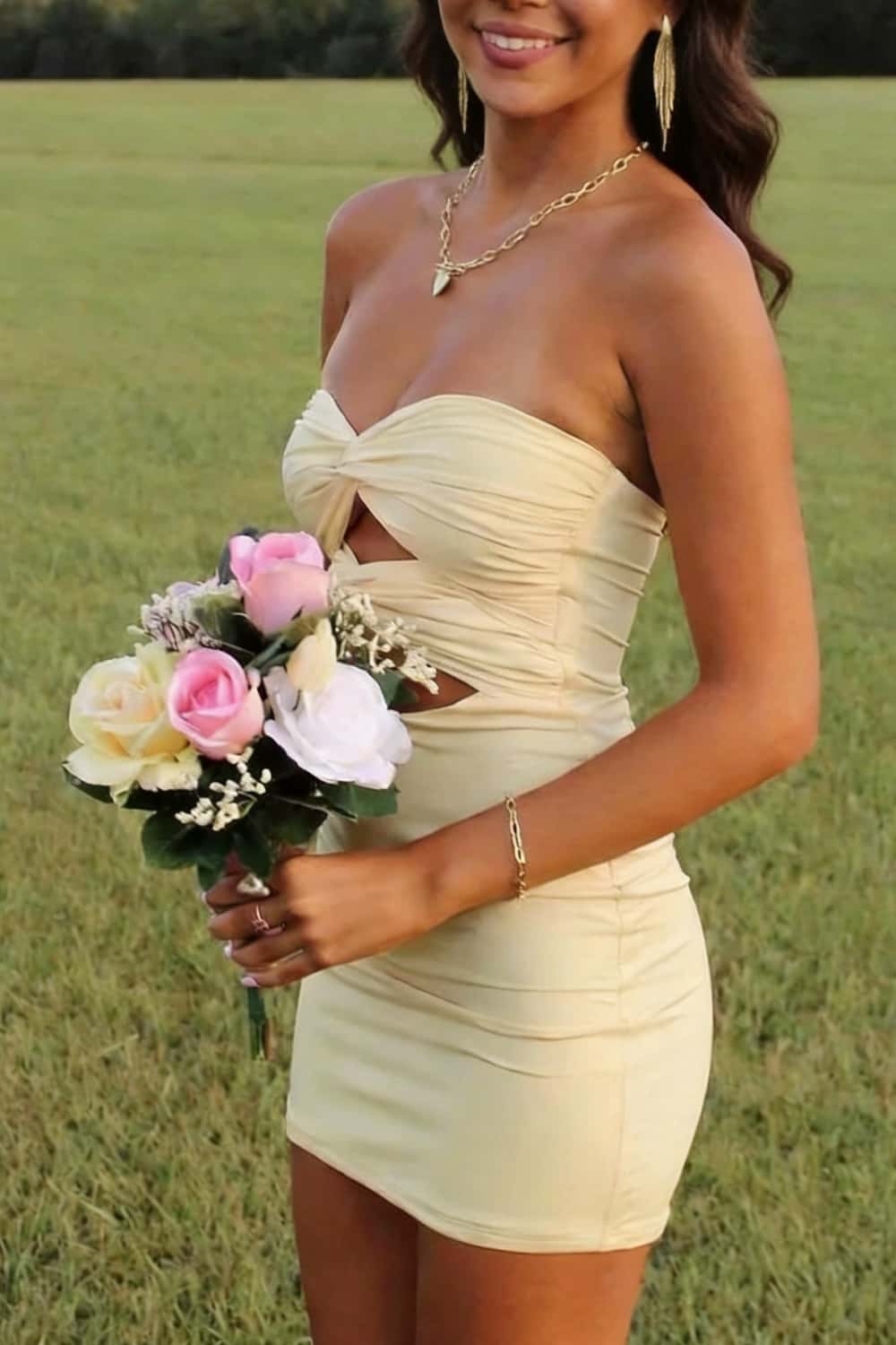 Double Twists Yellow Fitted Mini Dress