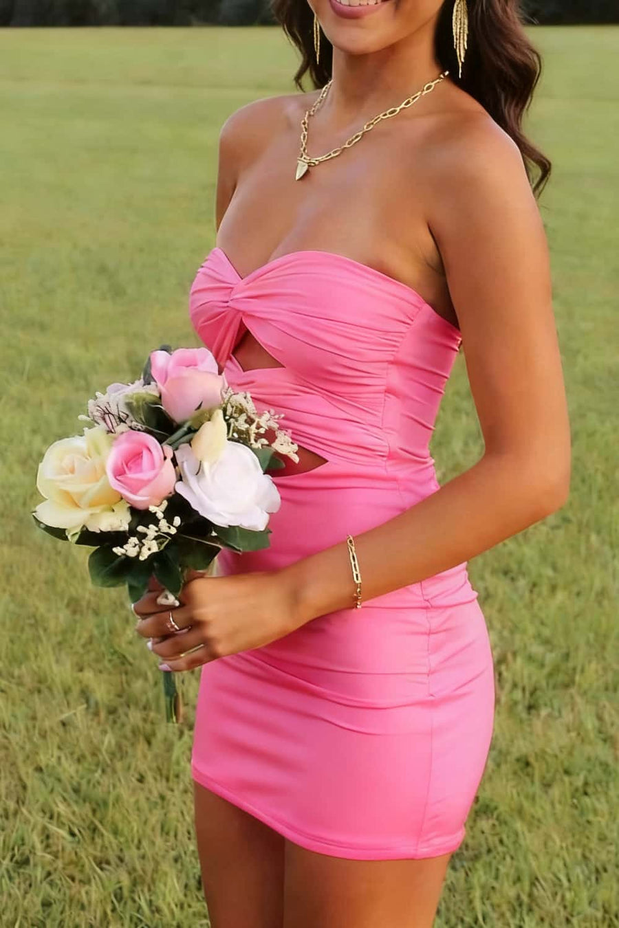 Double Twists Yellow Fitted Mini Dress