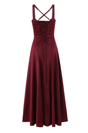 Twist Bust Wine Red A-line Long Dress