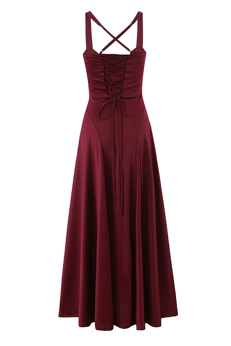 Twist Bust Wine Red A-line Long Dress