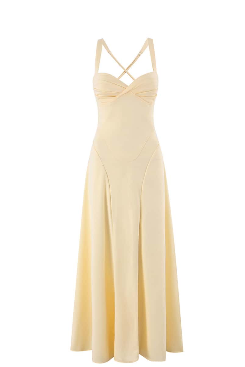 Twist Bust Wine Red A-line Long Dress