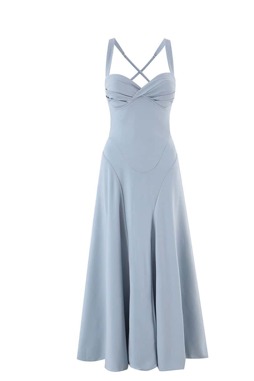 Twist Bust Wine Red A-line Long Dress