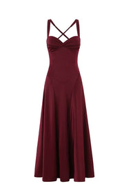 Twist Bust Wine Red A-line Long Dress