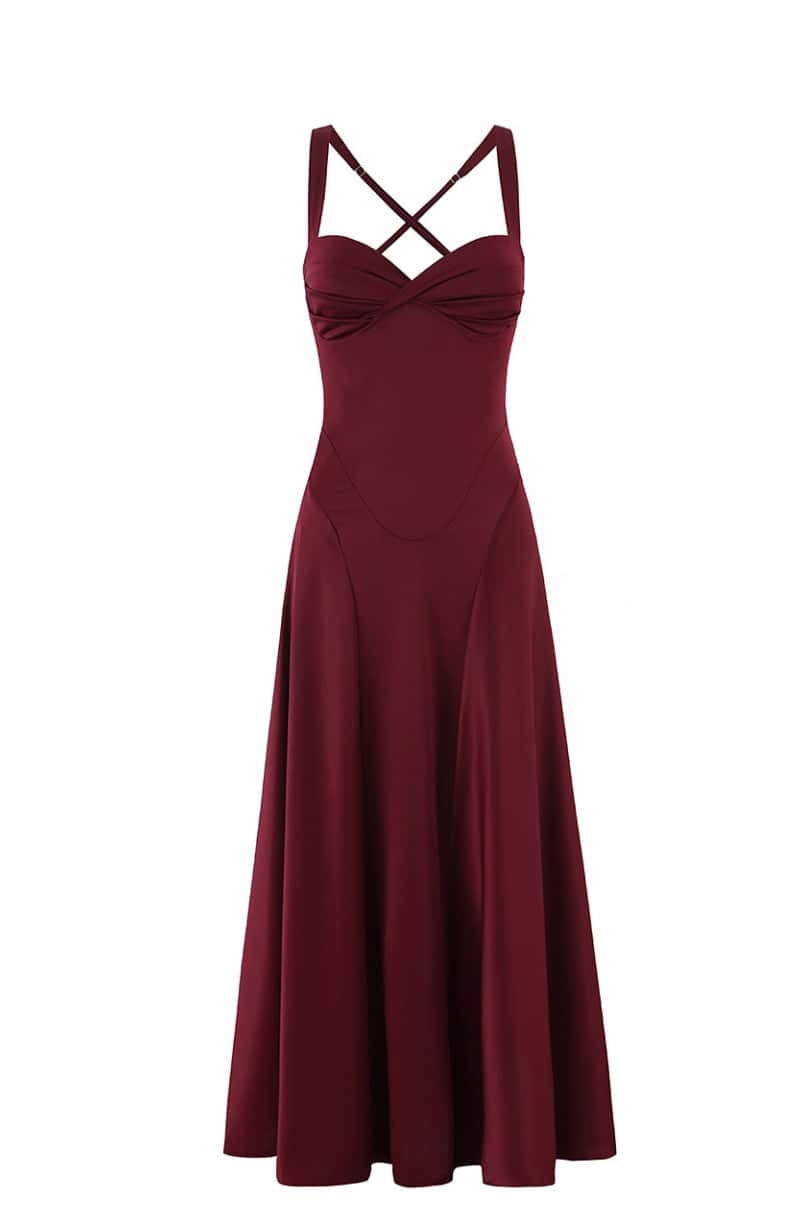 Twist Bust Wine Red A-line Long Dress