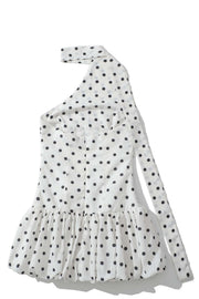 One Shoulder White Polka Dots Scarf Mini Dress
