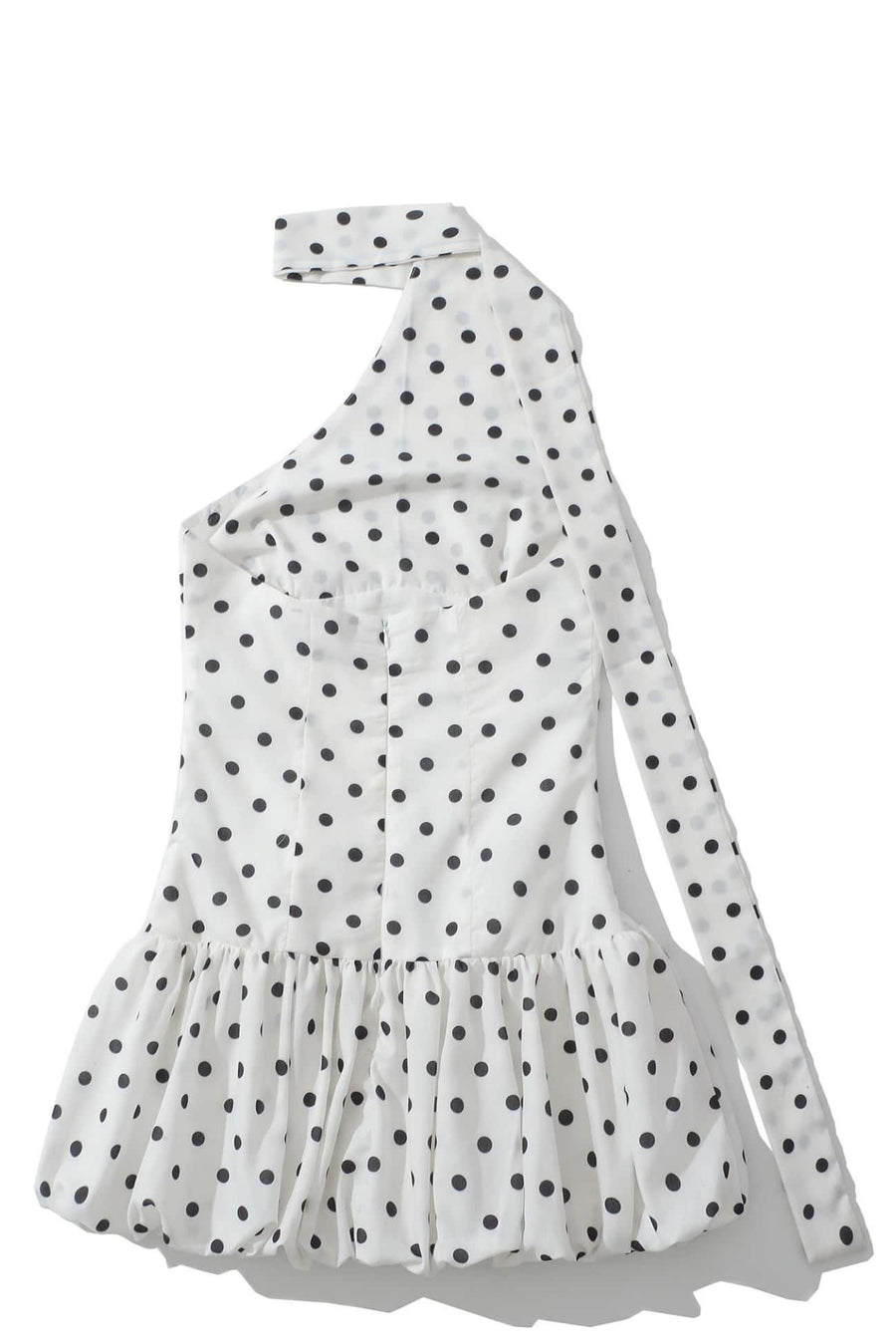 One Shoulder White Polka Dots Scarf Mini Dress